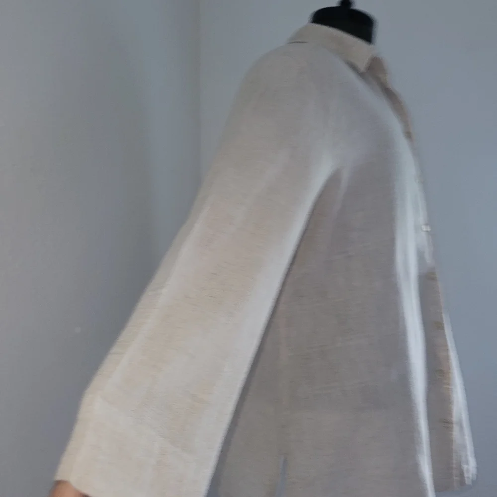 Classic Elements Cream Casual Button Down Women's Plus Size 16/18W Linen Shirt - Picture 3 of 9